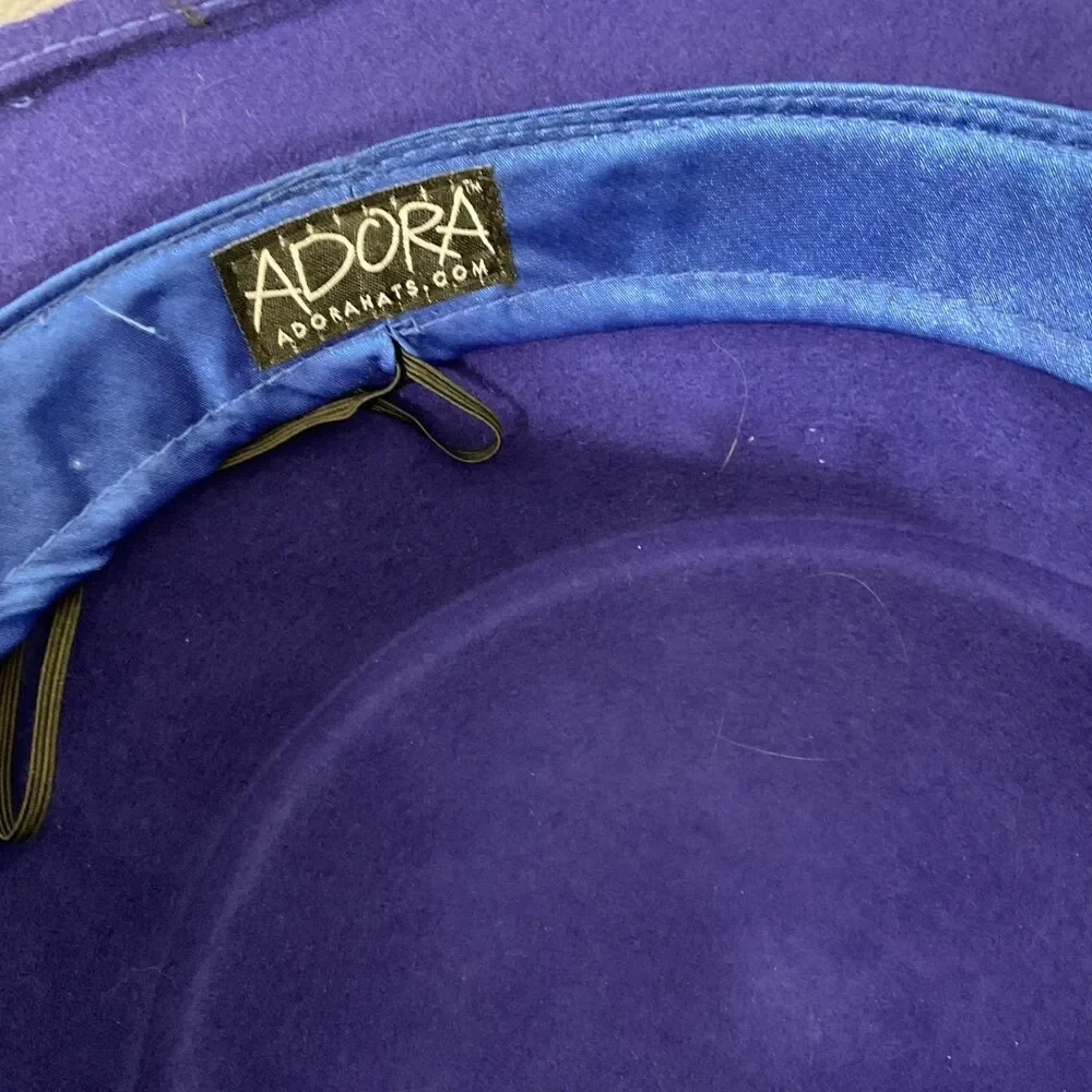 Vintage Andora Felt Cloche Bucket Hat Floral adjustable OS Royal Blue